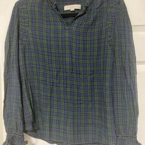 LOFT Plaid Blouse in Green and Blue